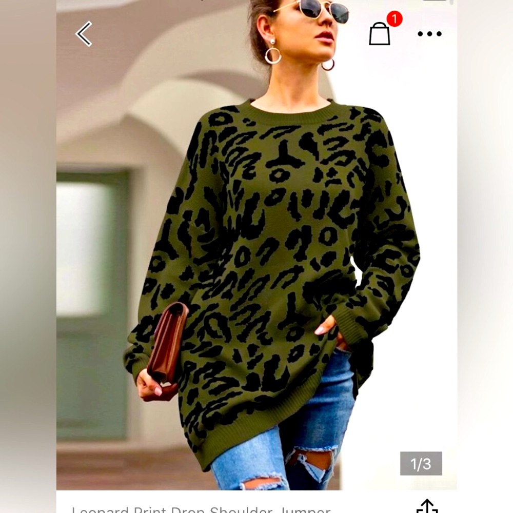Leopard print green and black sweater